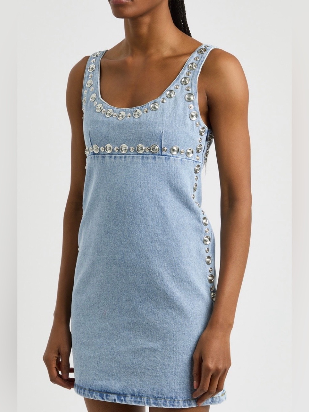 VGUC size 8 COPERNI studded denim mini dress **MISSING BRAND LABEL**